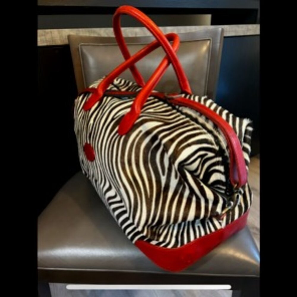 Tangaroa Terrida Zebra Print with Red Leather Accents Travel Bag